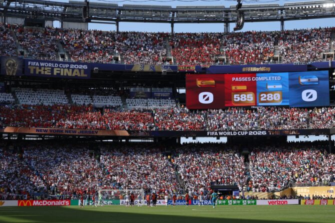 Panoramablick auf das MetLife Stadium während des WM-Finales 2026 zwischen Spanien und Argentinien am 19. Juli 2026 in East Rutherford. (Carl Recine / Getty Images North America via Getty Images)