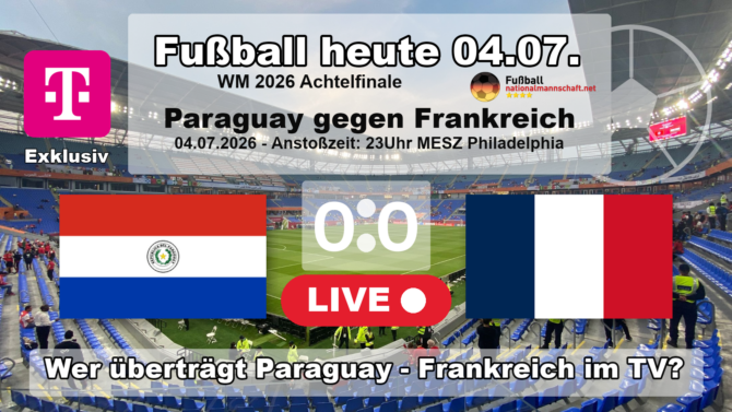 Fußball heute live MagentaTV: 0:0 - Wer überträgt Paraguay - Frankreich im TV? Achtelfinale der WM 2026