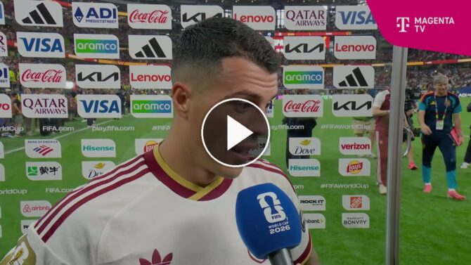 Torschütze Pedro Porro im MagentaTV-Interview nach dem 2:0 im WM-Halbfinale gegen Frankreich. (Screenshot: MagentaTV)