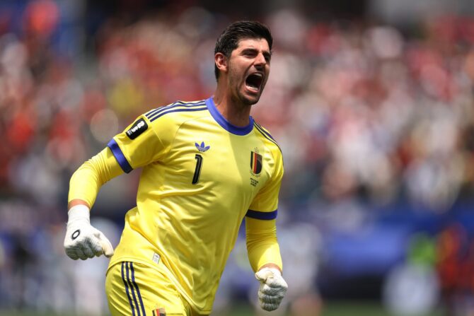 Belgiens Torhüter Thibaut Courtois beim WM-2026-Viertelfinale gegen Spanien am 10. Juli 2026 im SoFi Stadium von Inglewood bei Los Angeles.