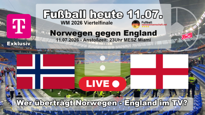 Wer überträgt Norwegen gegen England? Das WM 2026 Viertelfinale läuft am 11. Juli 2026 um 23:00 Uhr exklusiv bei MagentaTV.
