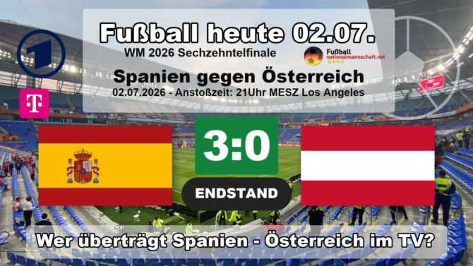 Wer überträgt Spanien gegen Österreich im TV? Endstand 3:0 im Sechzehntelfinale der WM 2026, live in der ARD und bei MagentaTV.