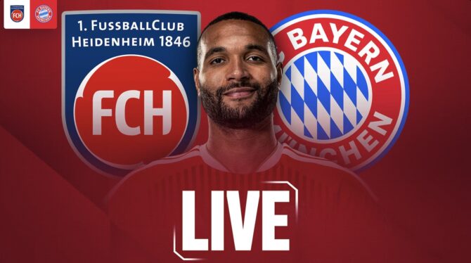 Ankündigung der Liveübertragung 1. FC Heidenheim gegen FC Bayern München auf FC Bayern TV PLUS