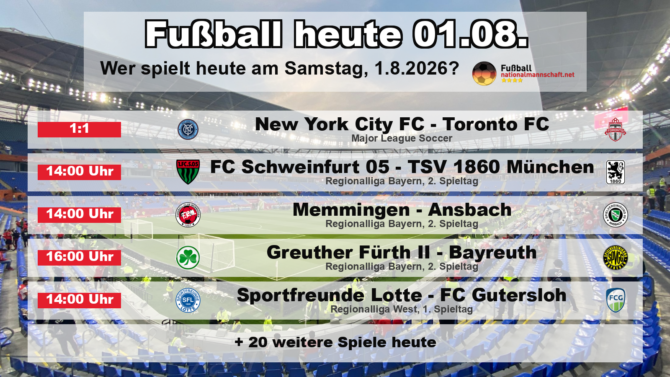 Fußball heute am 1. August 2026: Spielplan-Grafik mit allen Partien und Anstoßzeiten