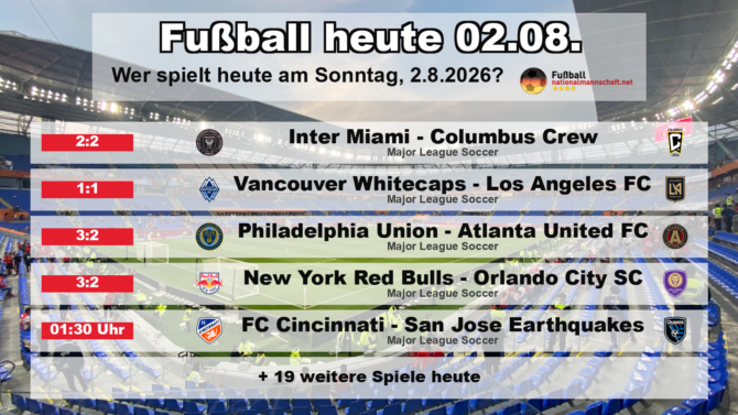 Fußball heute am 2. August 2026: Spielplan-Grafik mit allen Partien und Anstoßzeiten