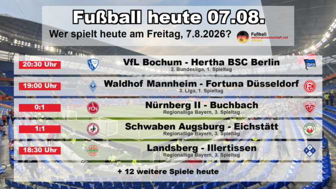 Fußball heute am 7. August 2026: Spielplan-Grafik mit allen Partien und Anstoßzeiten