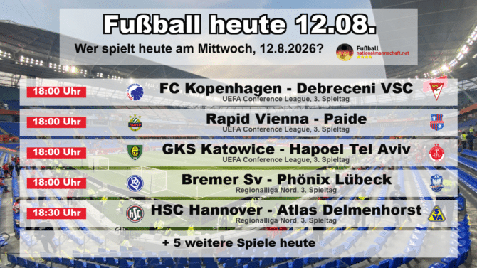 Fußball heute am 12. August 2026: Spielplan-Grafik mit allen Partien und Anstoßzeiten