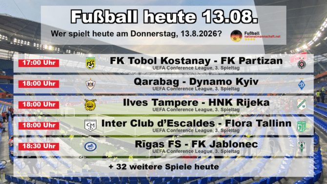 Fußball heute am 13. August 2026: Spielplan-Grafik mit allen Partien und Anstoßzeiten