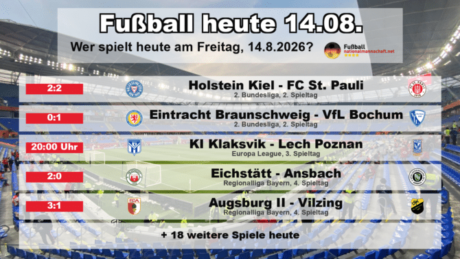 Fußball heute am 14. August 2026: Spielplan-Grafik mit allen Partien und Anstoßzeiten