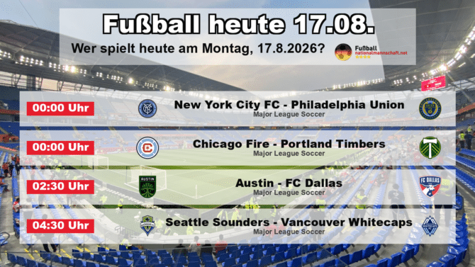 Fußball heute am 17. August 2026: Spielplan-Grafik mit allen Partien und Anstoßzeiten