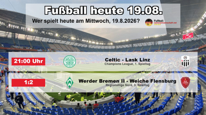 Fußball heute am 19. August 2026: Spielplan-Grafik mit allen Partien und Anstoßzeiten
