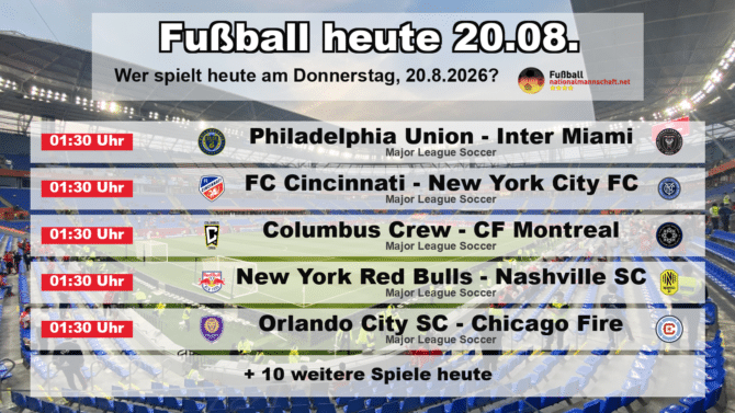 Fußball heute am 20. August 2026: Spielplan-Grafik mit allen Partien und Anstoßzeiten