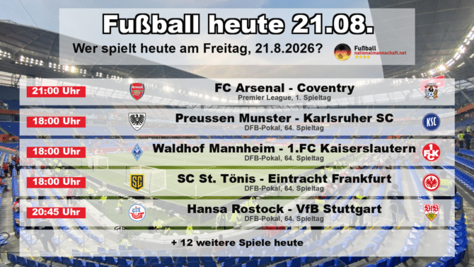 Fußball heute am 21. August 2026: Spielplan-Grafik mit allen Partien und Anstoßzeiten