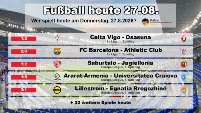 Fußball heute am 27. August 2026: Spielplan-Grafik mit allen Partien und Anstoßzeiten