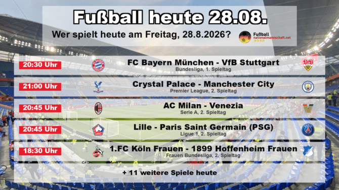 Fußball heute am 28. August 2026: Spielplan-Grafik mit allen Partien und Anstoßzeiten