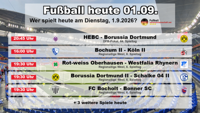 Fußball heute am 1. September 2026: Spielplan-Grafik mit allen Partien und Anstoßzeiten