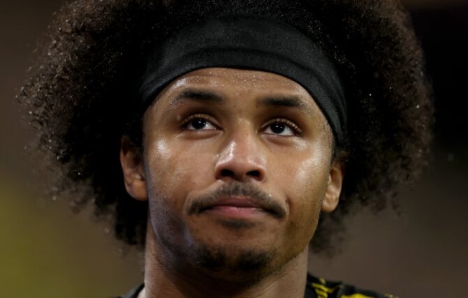 Karim Adeyemi, der inzwischen für den FC Barcelona spielt, im Dezember 2025 noch im Trikot von Borussia Dortmund: Der Nationalspieler beim Bundesligaspiel gegen die TSG Hoffenheim am 7. Dezember 2025 im Signal Iduna Park. Lars Baron / Getty Images Europe via Getty Images