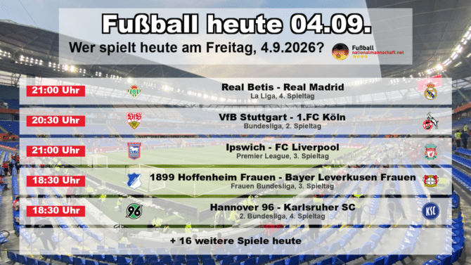 Fußball heute am 4. September 2026: Spielplan-Grafik mit allen Partien und Anstoßzeiten