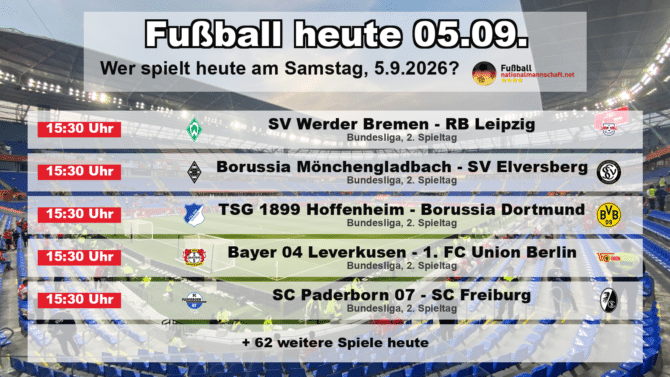 Fußball heute am 5. September 2026: Spielplan-Grafik mit allen Partien und Anstoßzeiten