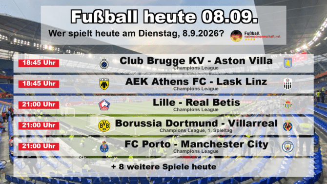 Fußball heute am 8. September 2026: Spielplan-Grafik mit allen Partien und Anstoßzeiten