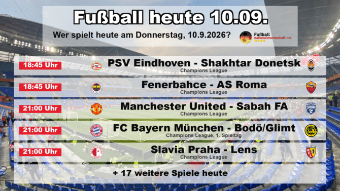 Fußball heute am 10. September 2026: Spielplan-Grafik mit allen Partien und Anstoßzeiten