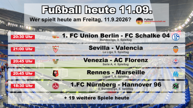 Fußball heute am 11. September 2026: Spielplan-Grafik mit allen Partien und Anstoßzeiten