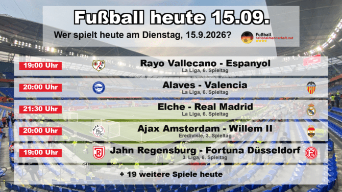 Fußball heute am 15. September 2026: Spielplan-Grafik mit allen Partien und Anstoßzeiten