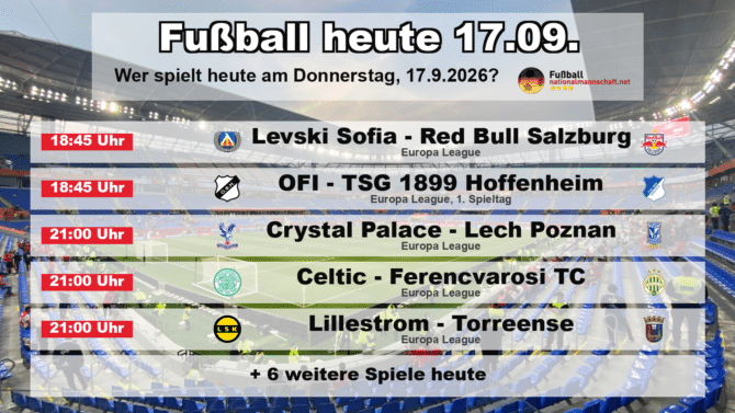Fußball heute am 17. September 2026: Spielplan-Grafik mit allen Partien und Anstoßzeiten
