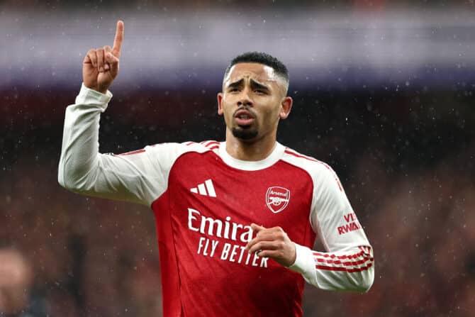 Gabriel Jesus vom FC Arsenal feiert sein Tor gegen Wigan Athletic